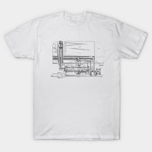 Automatic Bowling Mechanism Vintage Patent Hand Drawing T-Shirt